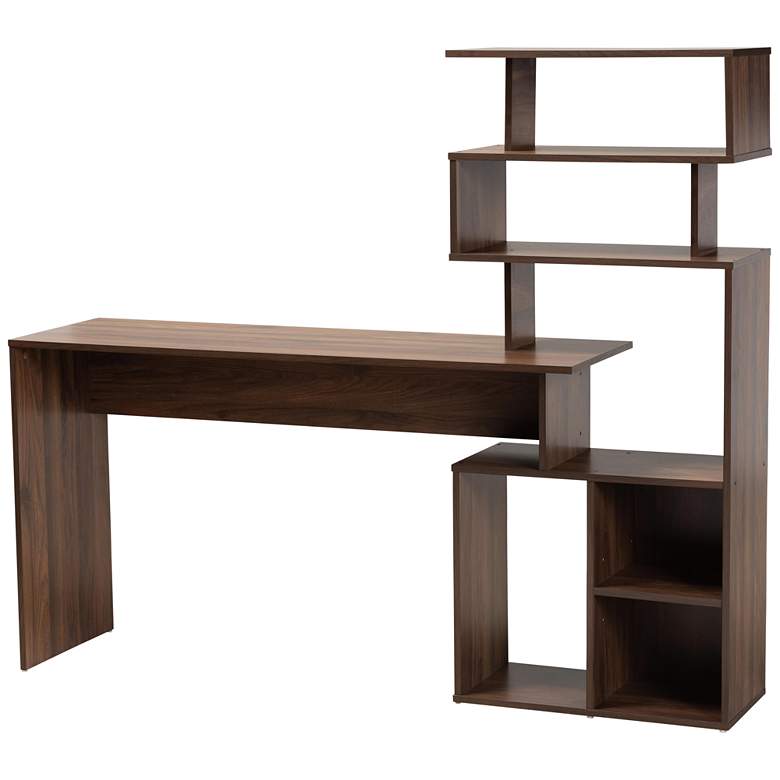 Image 1 Foster 63" Wide Walnut Brown Wood 6-Shelf Storage Desk