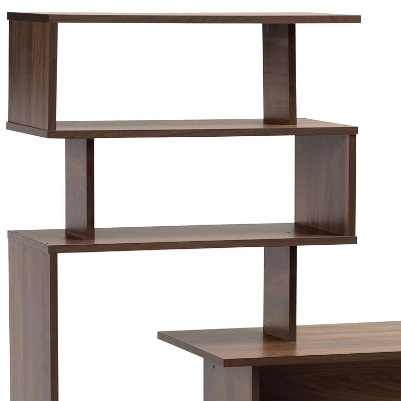 Image 2 Foster 63 inch Wide Walnut Brown Wood 6-Shelf Storage Desk more views