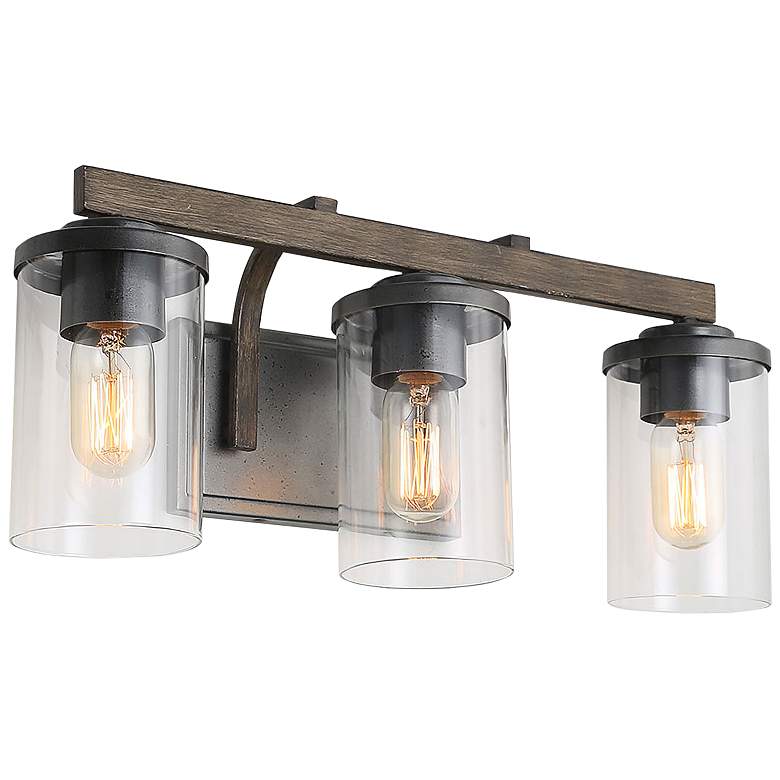Image 1 Fouma 20" Wide Distressed Black Faux Wood 3-Light Bath Light