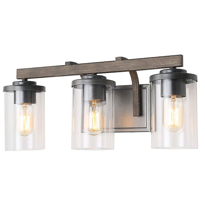 Image 6 Fouma 20" Wide Distressed Black Faux Wood 3-Light Bath Light more views