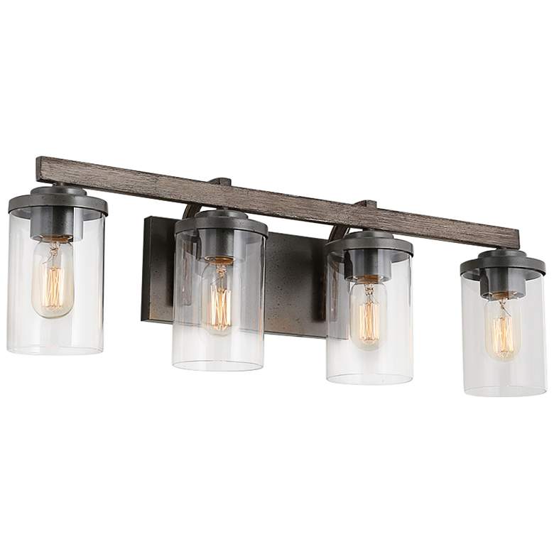 Image 1 Fouma 28" Wide Bronze Faux Wood 4-Light Bath Light