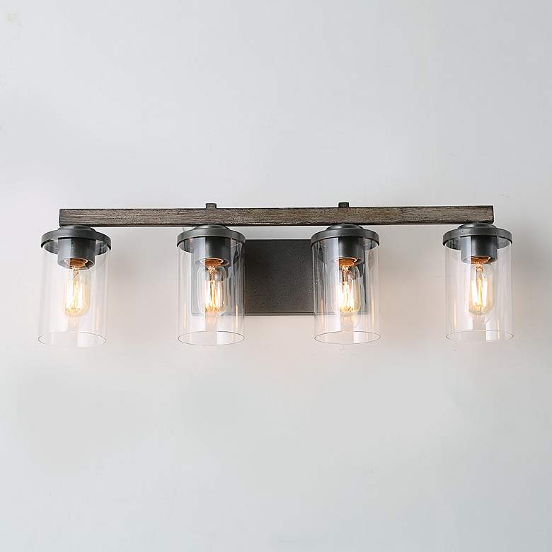 Image 3 Fouma 28" Wide Bronze Faux Wood 4-Light Bath Light more views