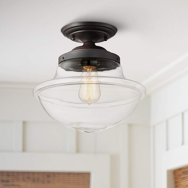 Image 1 Foundry 12" Wide Satin Bronze Ceiling Light