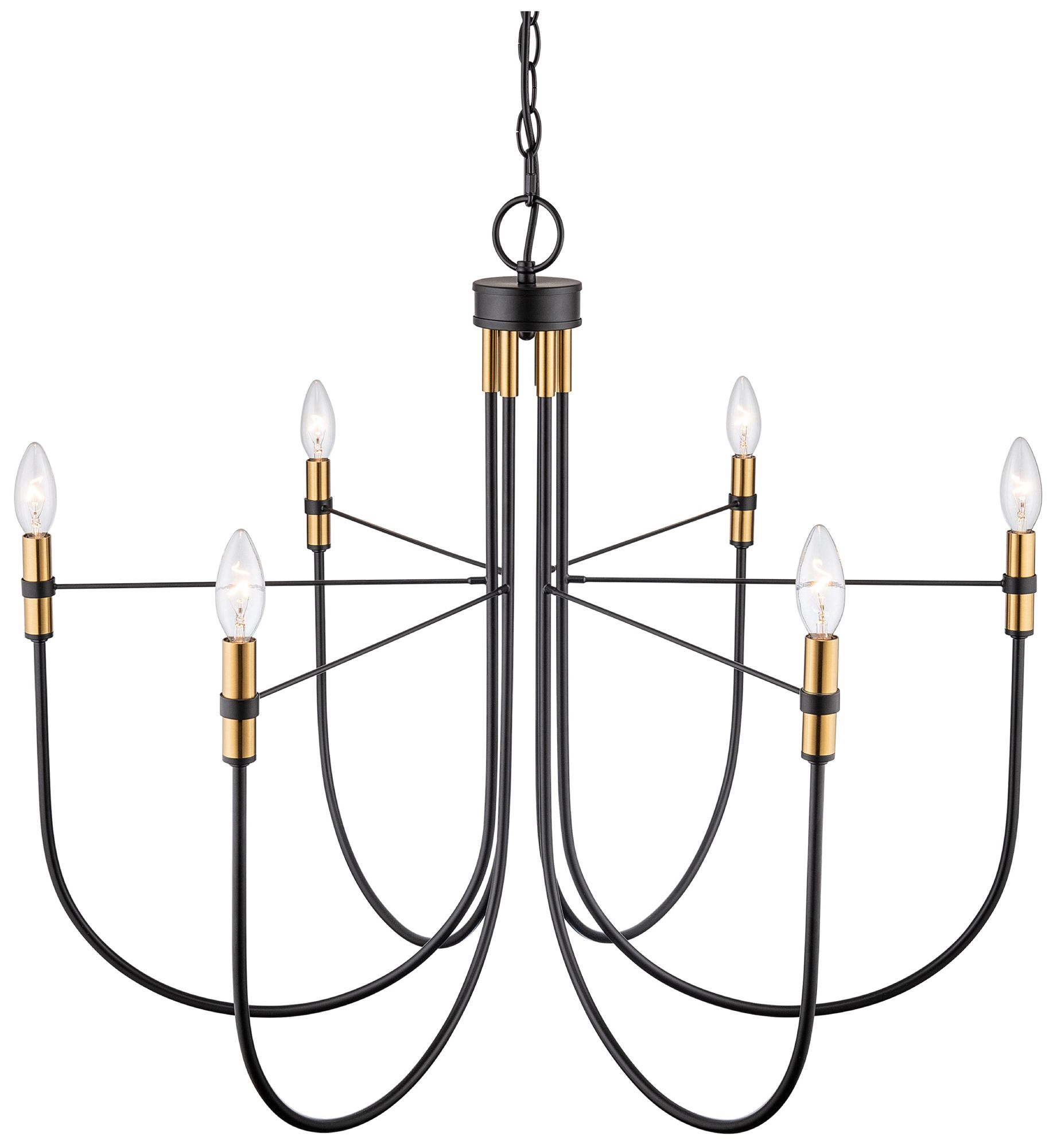Image 2 Foundry 31" Wide 6-Light Black, Brass Chandelier more views