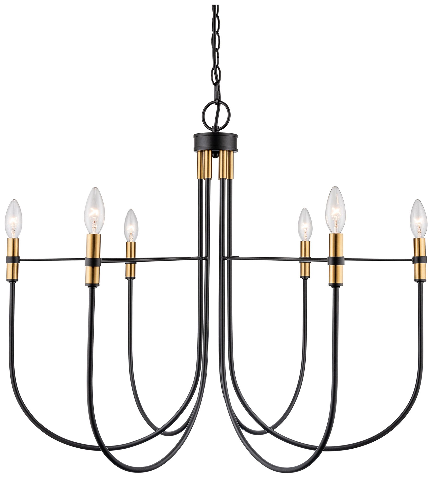 Image 3 Foundry 31" Wide 6-Light Black, Brass Chandelier more views