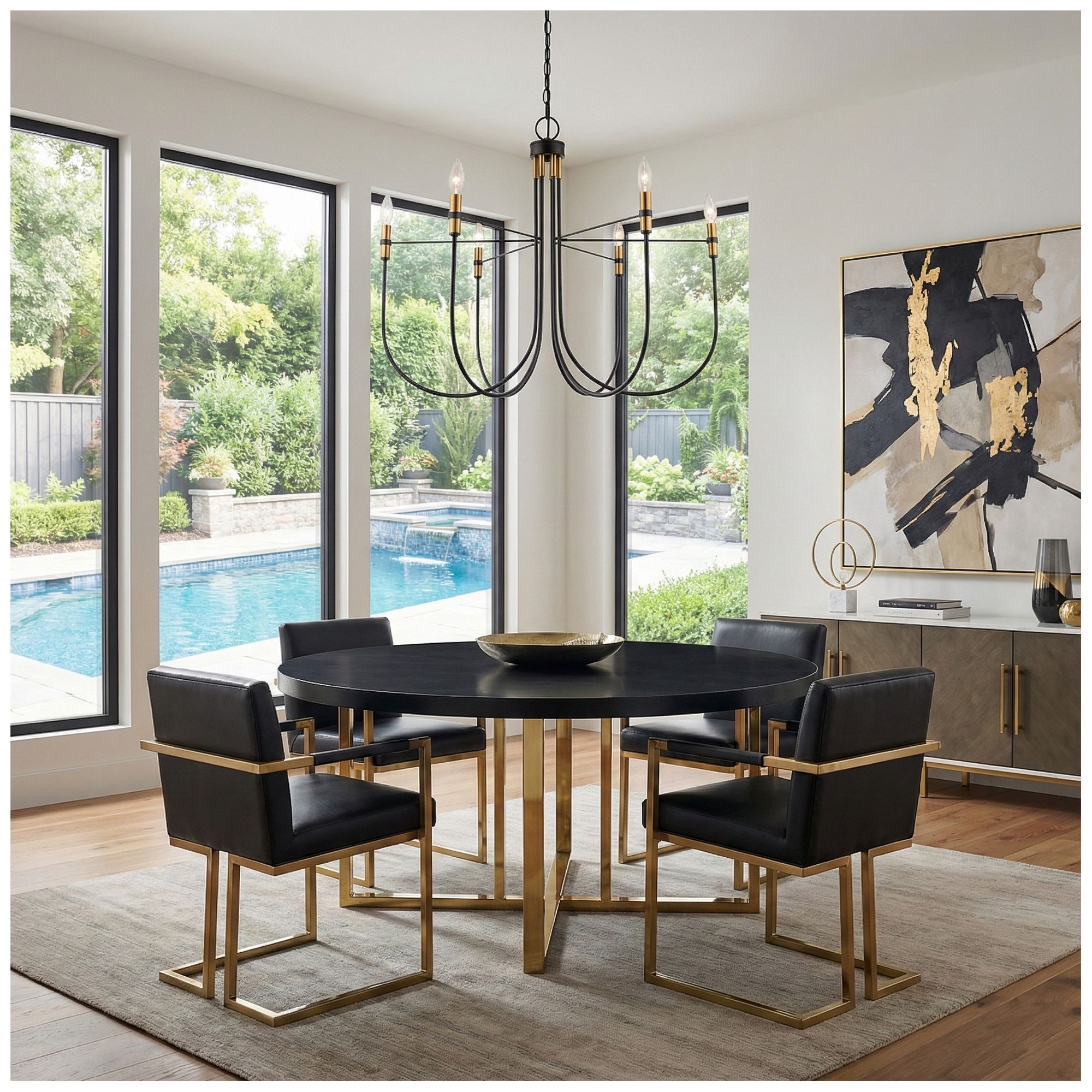 Image 6 Foundry 31" Wide 6-Light Black, Brass Chandelier more views
