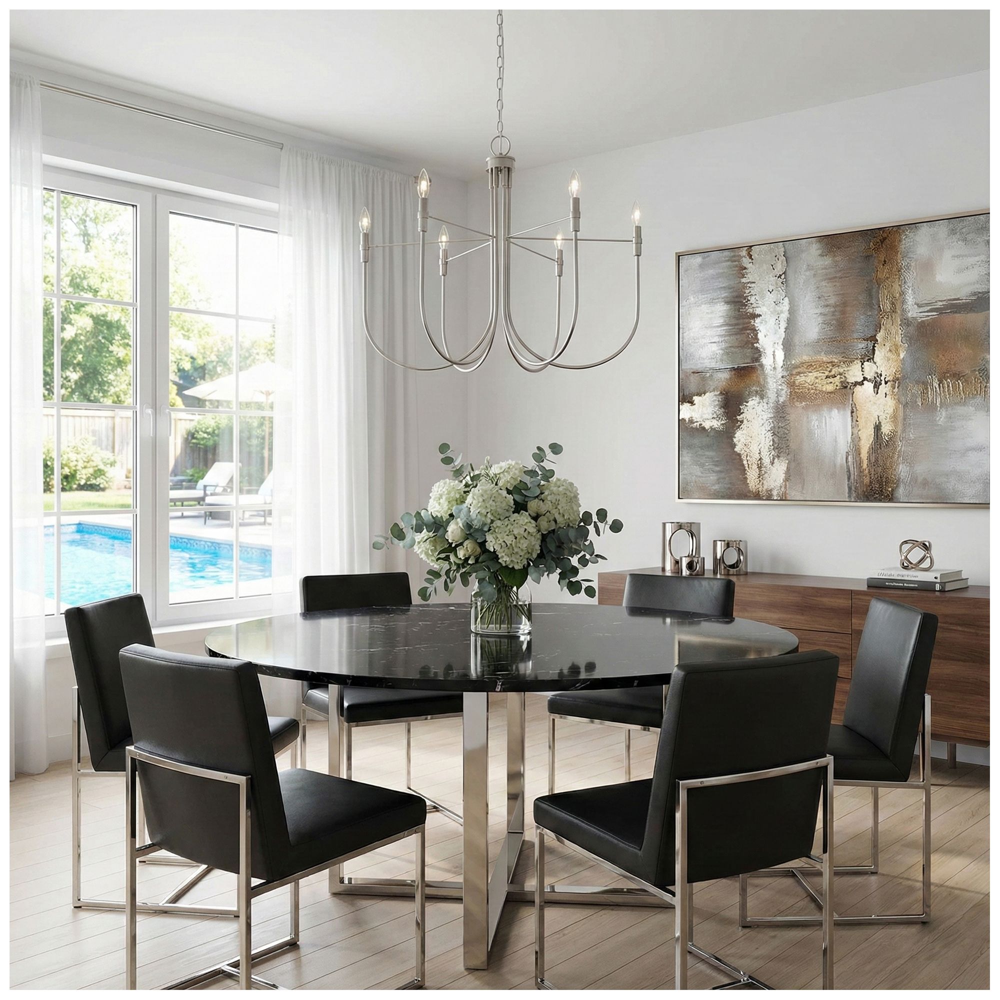 Image 7 Foundry 31" Wide 6-Light Brushed Nickel Chandelier more views