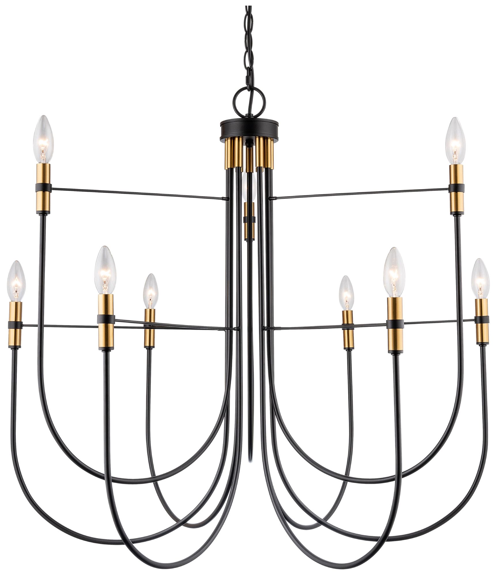 Image 2 Foundry 33" Wide 9-Light Black, Brass Chandelier more views