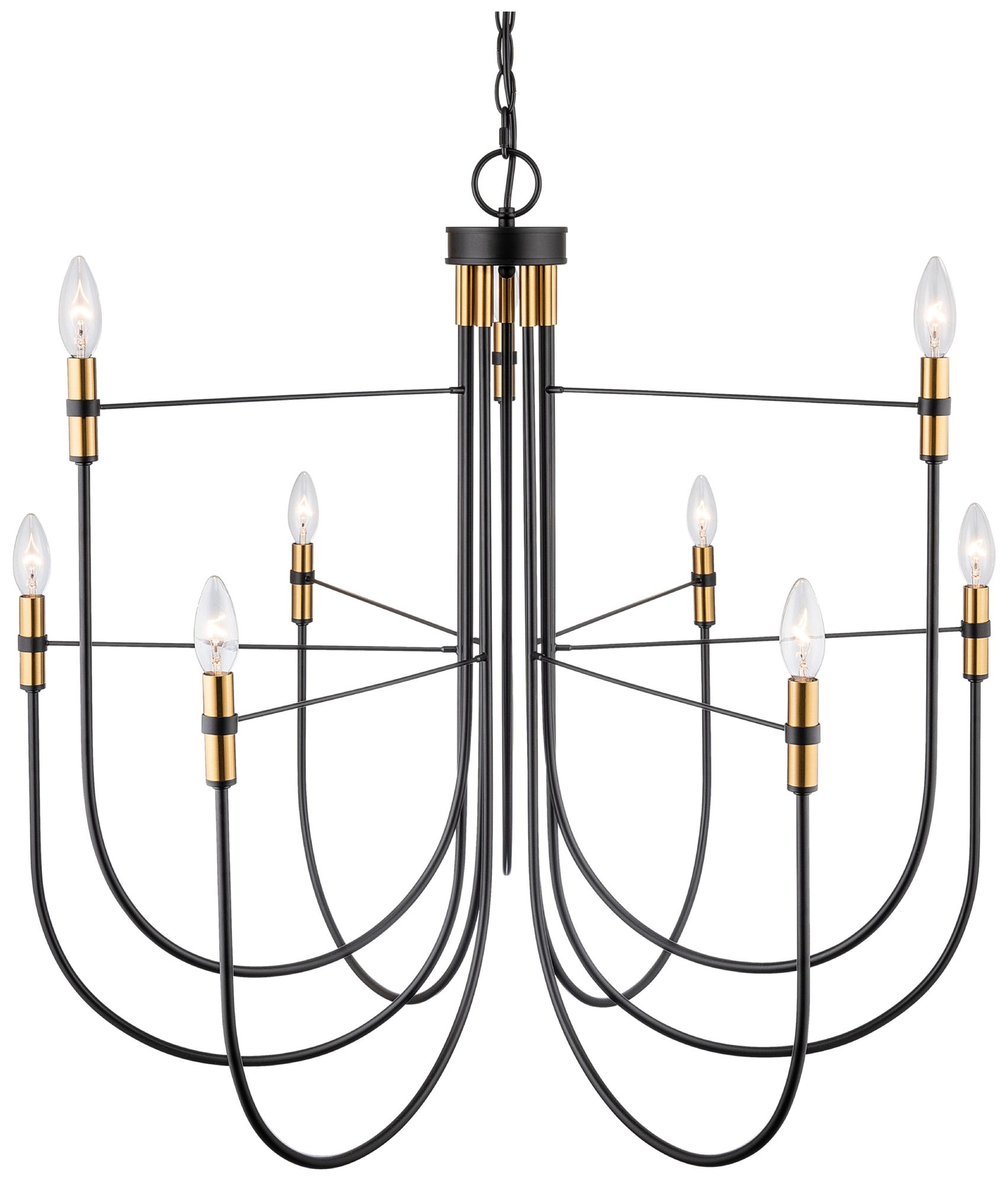 Image 3 Foundry 33" Wide 9-Light Black, Brass Chandelier more views