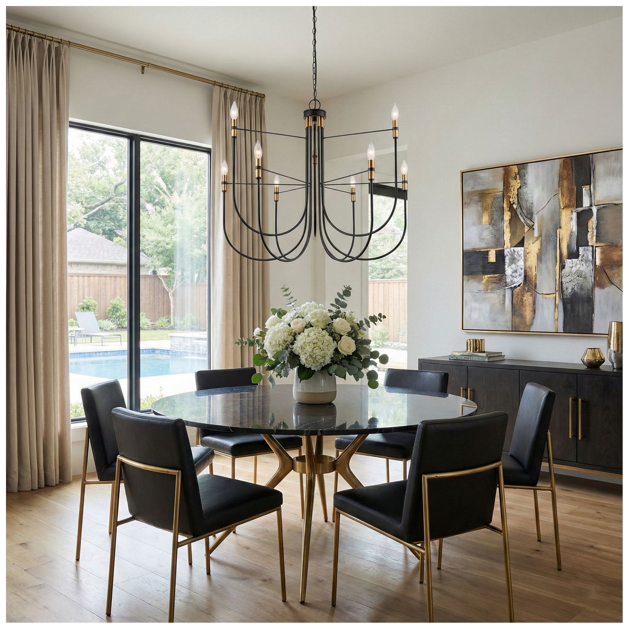 Image 6 Foundry 33" Wide 9-Light Black, Brass Chandelier more views