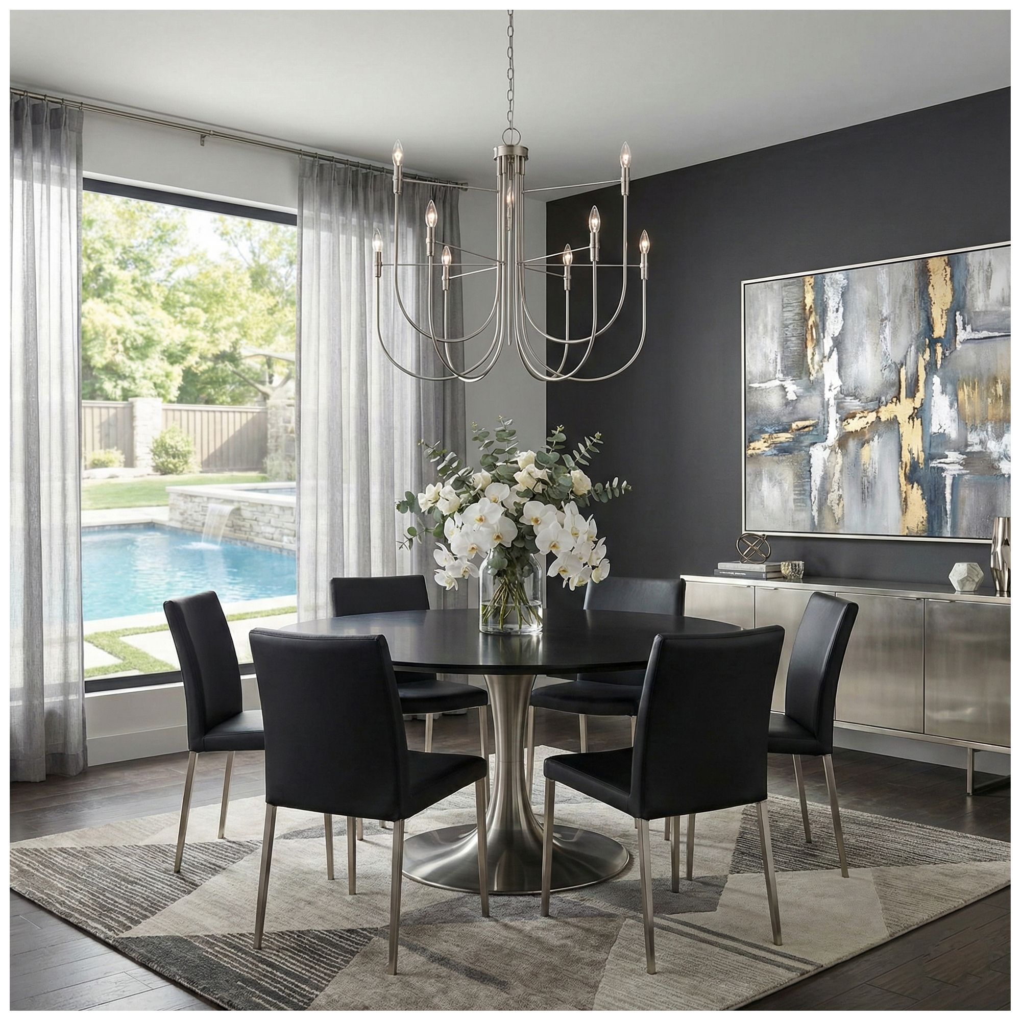 Image 7 Foundry 33" Wide 9-Light Brushed Nickel Chandelier more views