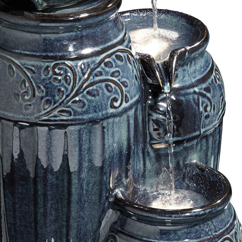 Image 4 Four Blue Urns 27" High Ceramic LED Cascading Floor Fountain more views