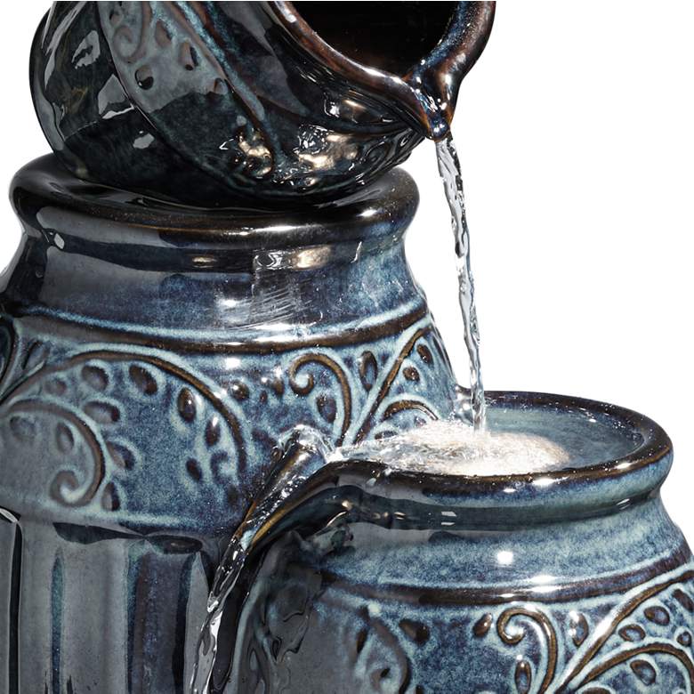 Image 5 Four Blue Urns 27" High Ceramic LED Cascading Floor Fountain more views