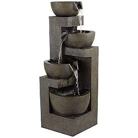 Image2 of Four Bowl 42" High Gray Cascading Outdoor Fountain with LED Lights