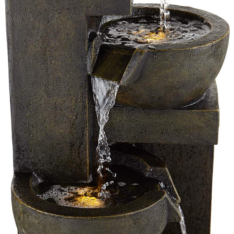 Image 4 Four Bowl 42 inch High Gray Cascading Outdoor Fountain with LED Lights more views