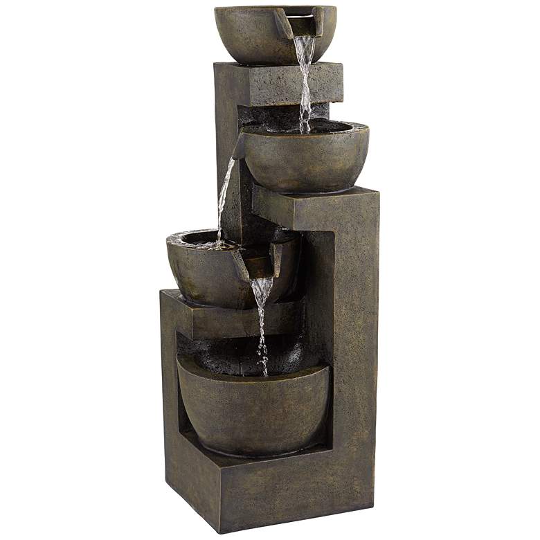 Image 6 Four Bowl 42" High Gray Cascading Outdoor Fountain with LED Lights more views