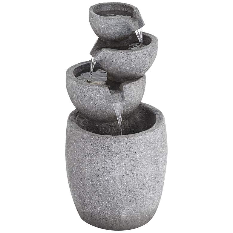 Image 1 Four Bowls 32 inch High Gray Faux Stone LED Cascading Floor Fountain