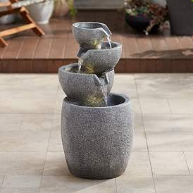 Image1 of Four Bowls 32" High Gray Faux Stone LED Cascading Floor Fountain