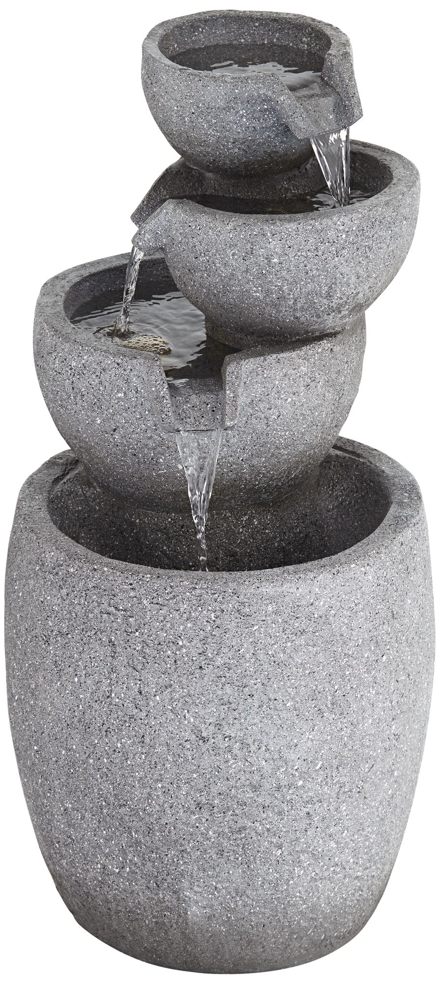 Watch A Video About the Four Bowls Gray Faux Stone LED Cascading Floor Fountain