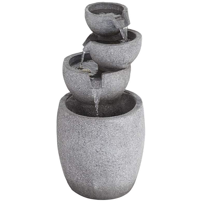 Image 6 Four Bowls 32 inch High Gray Faux Stone LED Cascading Floor Fountain more views
