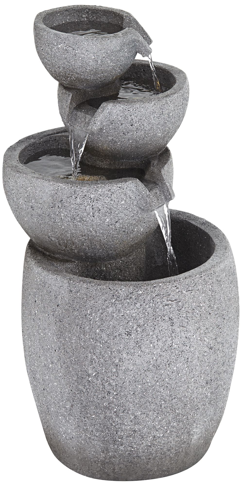 Watch A Video About the Four Bowls Gray Faux Stone LED Cascading Floor Fountain