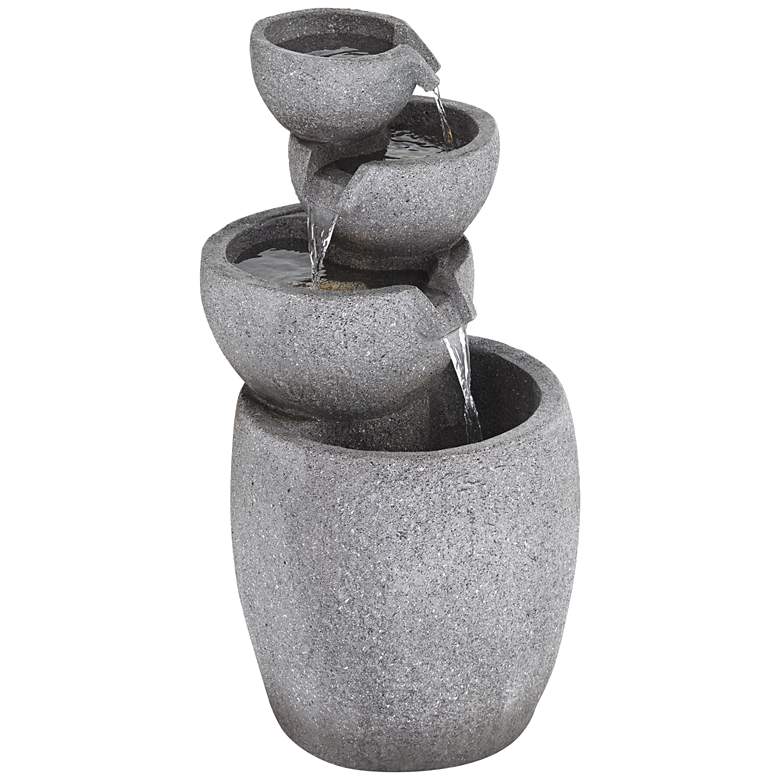 Image 7 Four Bowls 32 inch High Gray Faux Stone LED Cascading Floor Fountain more views