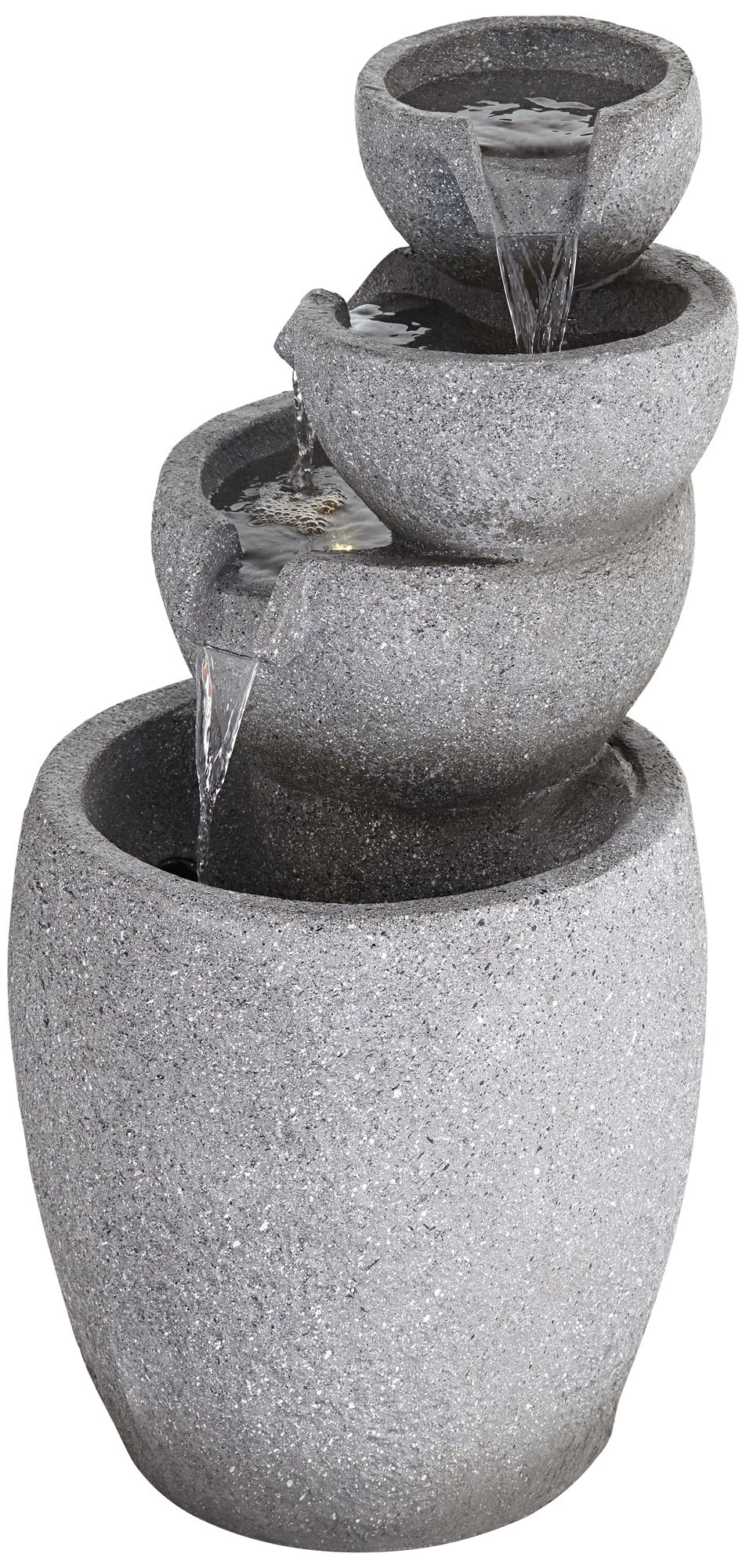Watch A Video About the Four Bowls Gray Faux Stone LED Cascading Floor Fountain