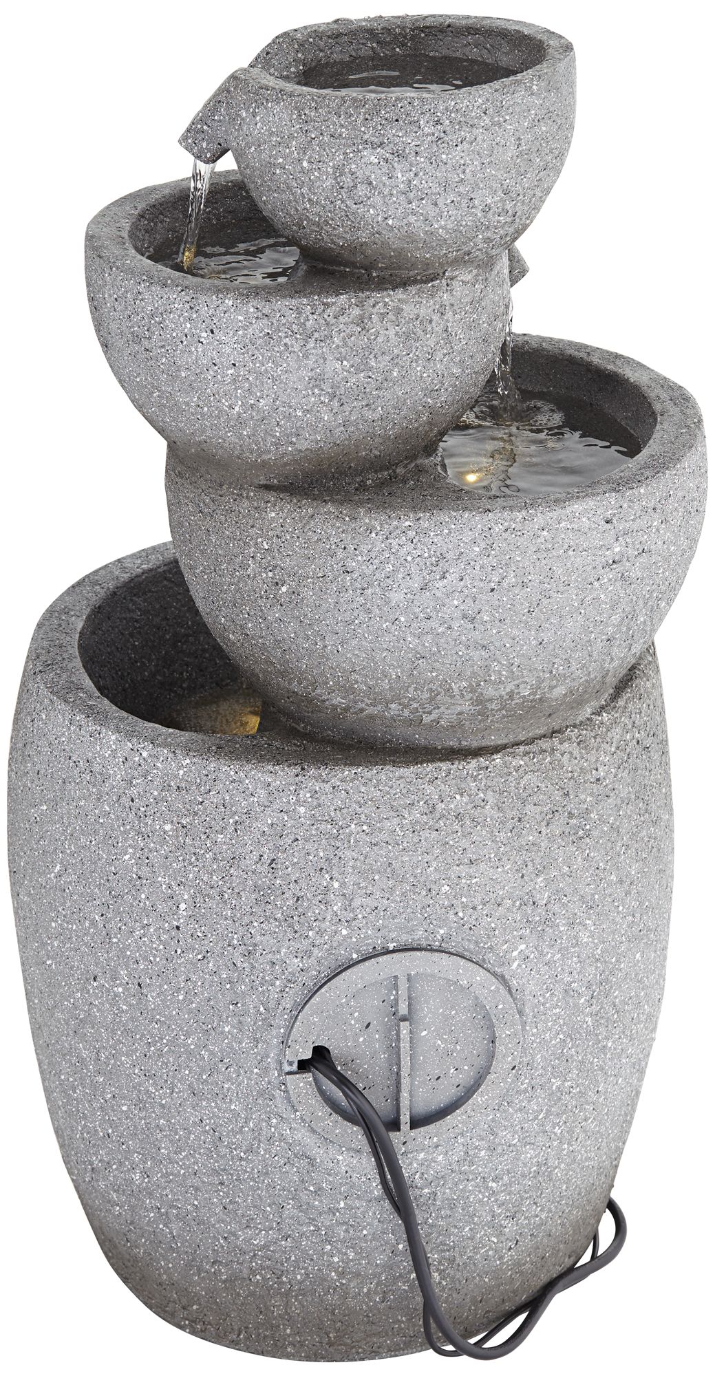 Watch A Video About the Four Bowls Gray Faux Stone LED Cascading Floor Fountain