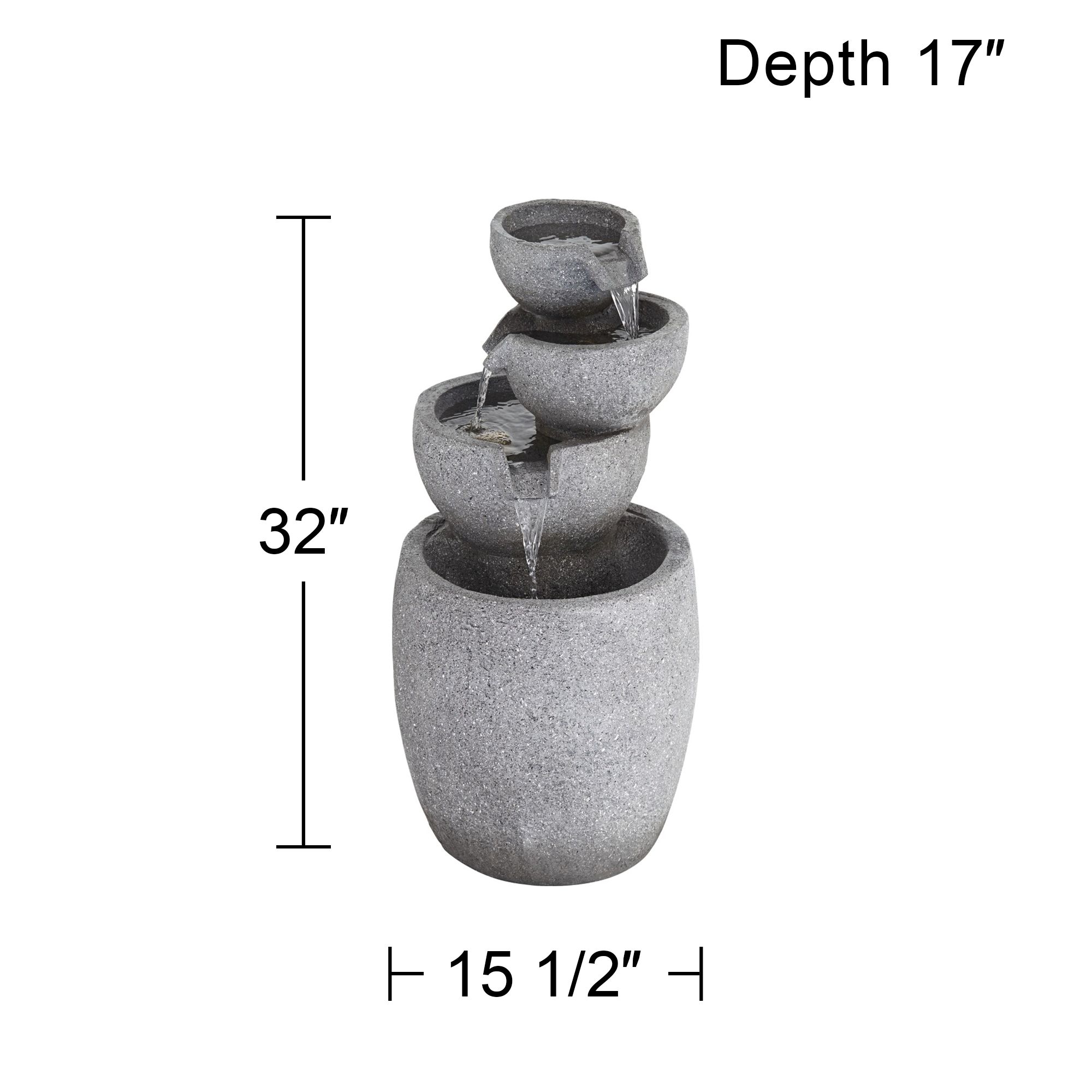 Watch A Video About the Four Bowls Gray Faux Stone LED Cascading Floor Fountain