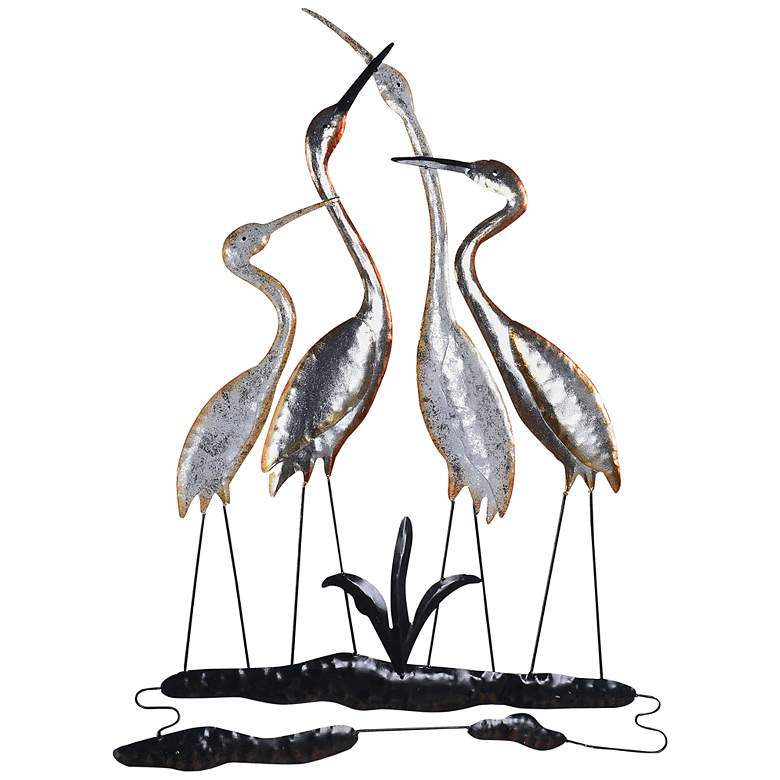 Image 1 Four Cranes Around The Watering Hole Metal Wall DÃ&#169;cor