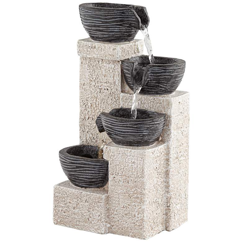 Image 2 Four Cup 11" High Gray LED Cascading Water Fountain