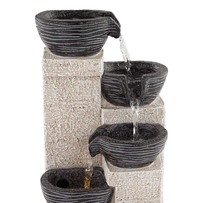 Image 3 Four Cup 11" High Gray LED Cascading Water Fountain more views