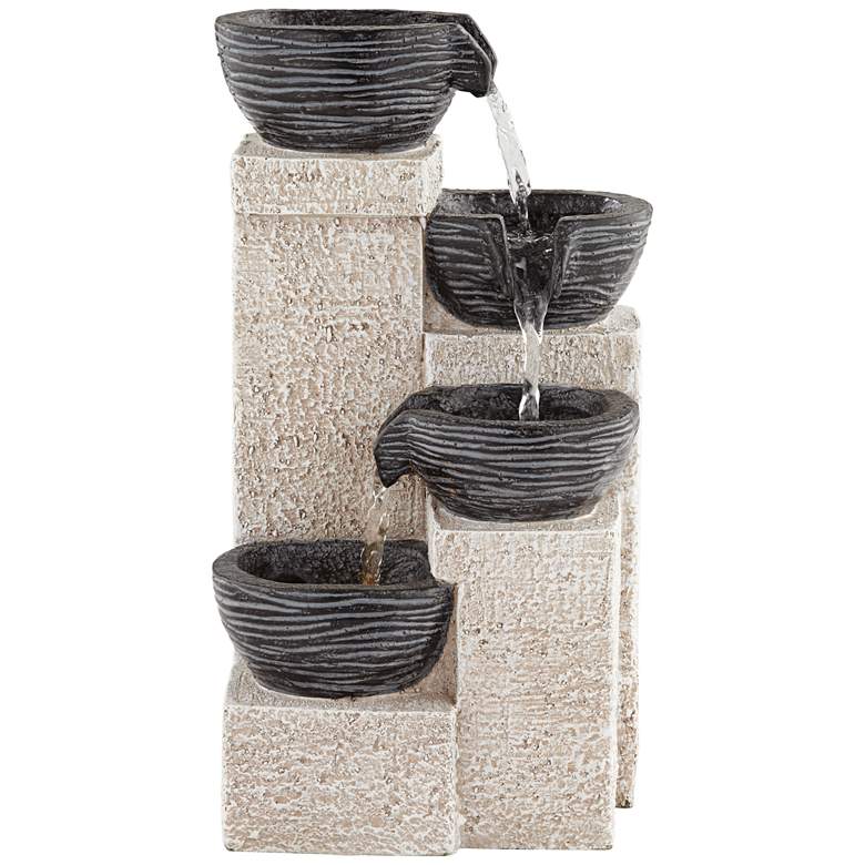 Image 5 Four Cup 11" High Gray LED Cascading Water Fountain more views