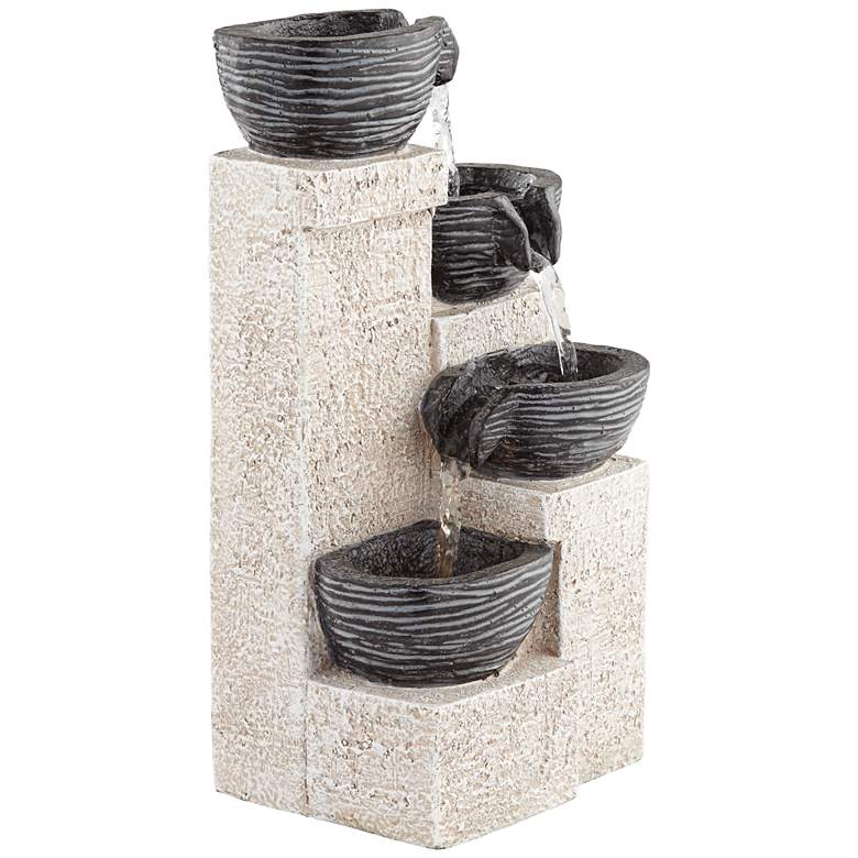 Image 6 Four Cup 11 inch High Gray LED Cascading Water Fountain more views