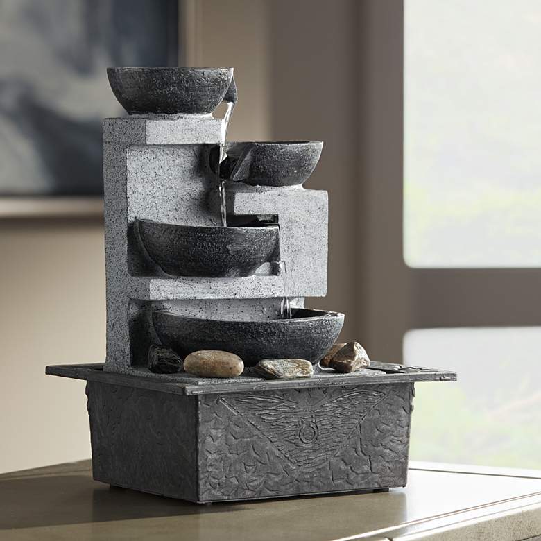 Image 1 Four Cup 11" High LED Lighted Cascading Tabletop Fountain