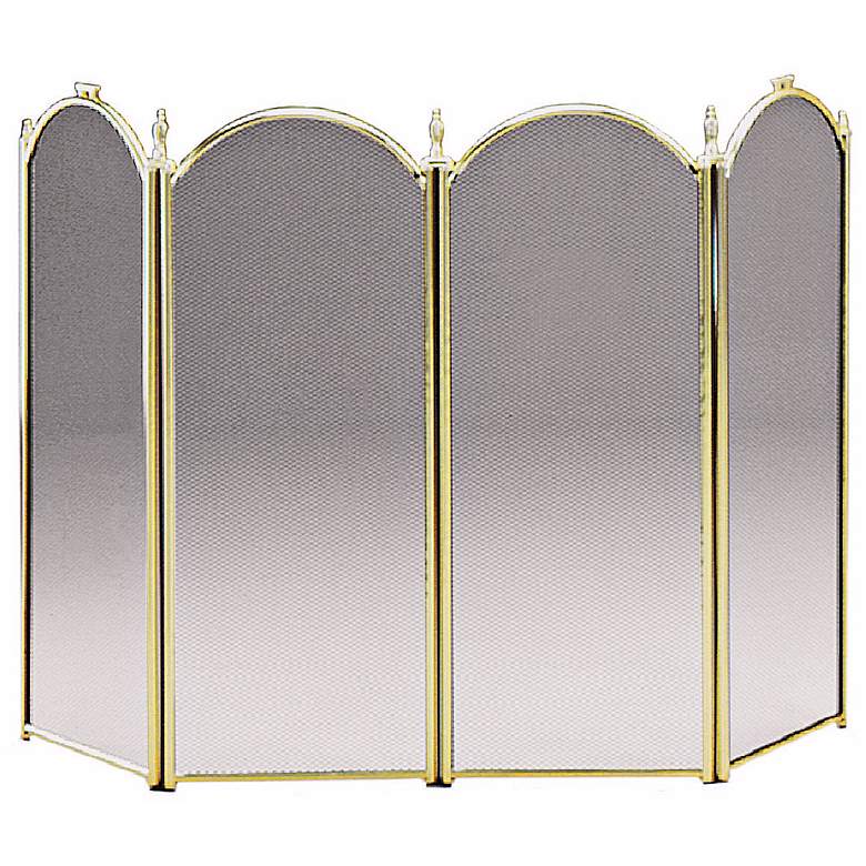 Image 1 Four-Fold 32 inch High Plated Brass Fireplace Screen