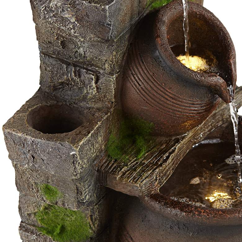 Image 4 Four Pot 39 1/4" High Terracotta Finish LED Cascading Outdoor Fountain more views