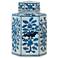 Four Seasons Blue and White 11"H Hexagon Small Lifted Jar