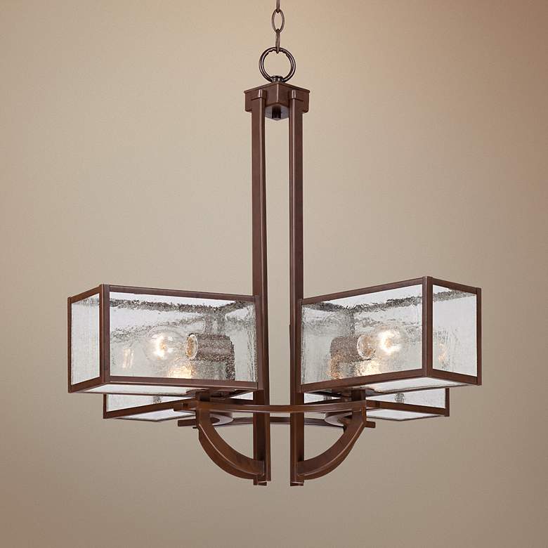 Image 1 Four Square 4-Light Seedy Glass Bronze Chandelier