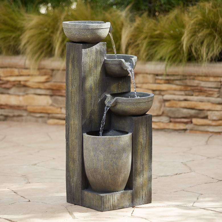 Image 1 Four Tier 40 1/2" High LED Lighted Cascading Floor Fountain