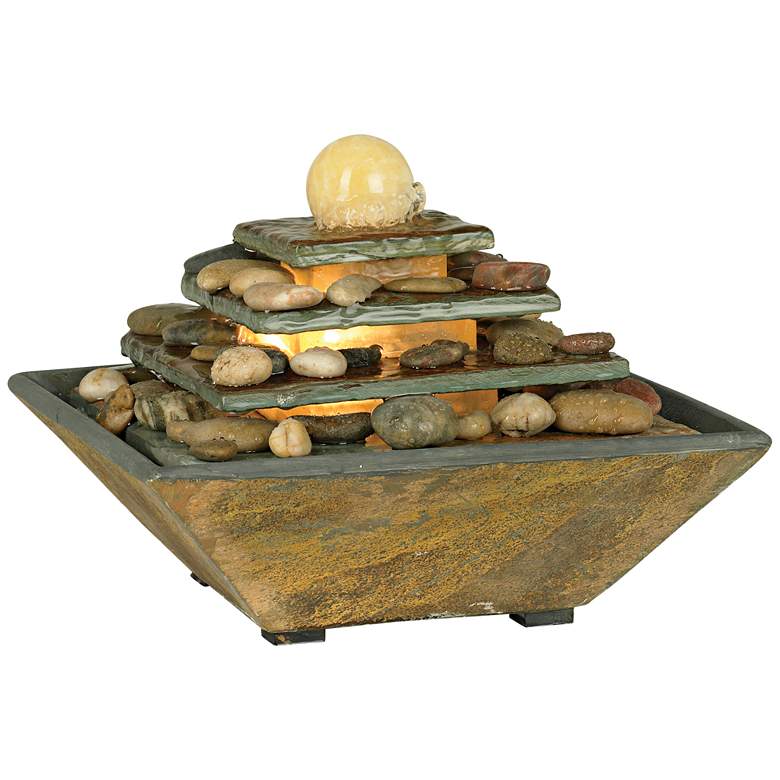 Image 2 Four Tiers 9" High Slate Stone Feng Shui Table Fountain with LED Light