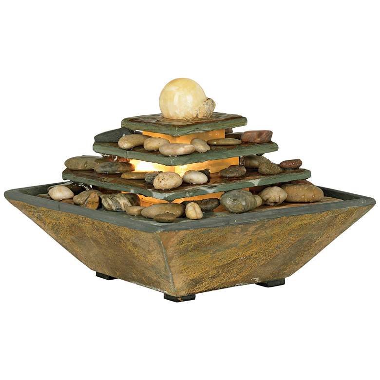 Image 4 Four Tiers 9 inch High Slate Stone Feng Shui Table Fountain with LED Light more views