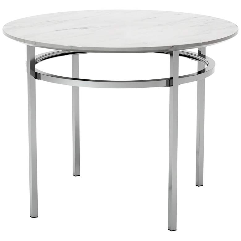 Image 3 Fowlerton 39 inchW White Faux Marble Chrome Metal Dining Table