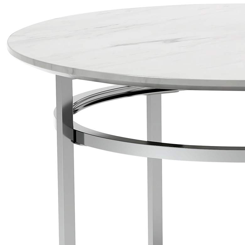Image 4 Fowlerton 39"W White Faux Marble Chrome Metal Dining Table more views