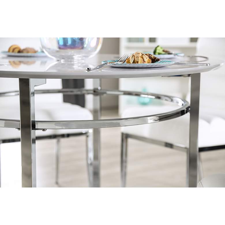 Image 6 Fowlerton 39"W White Faux Marble Chrome Metal Dining Table more views