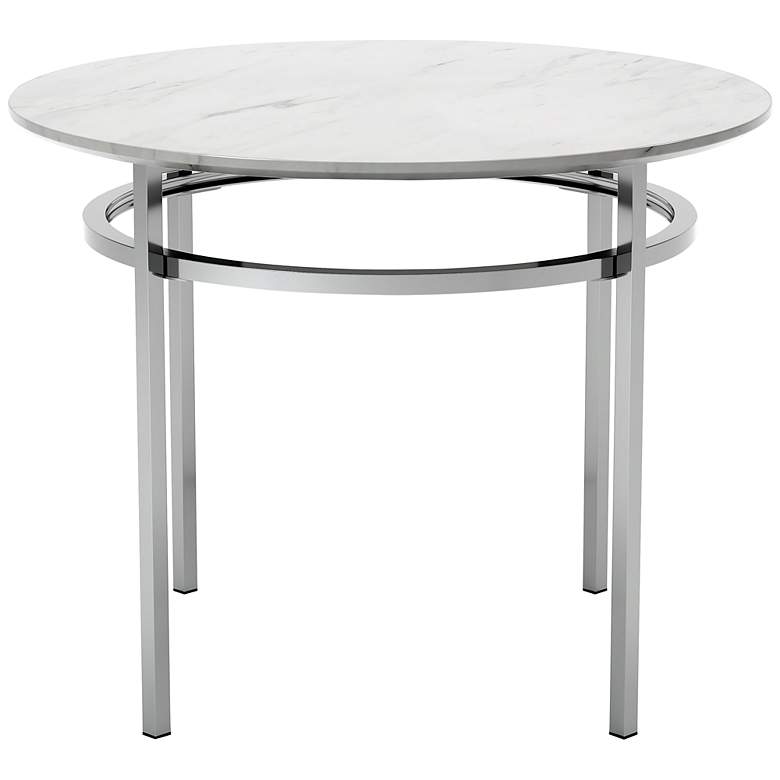 Image 7 Fowlerton 39 inchW White Faux Marble Chrome Metal Dining Table more views