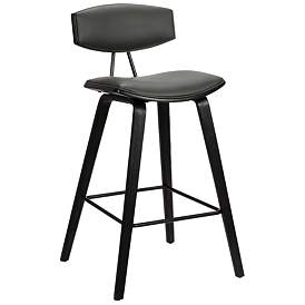 Image1 of Fox 25.5 in. Barstool in Black Finish with Gray Faux Leather