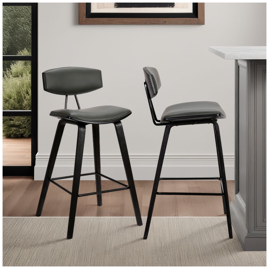Image 7 Fox 25.5 in. Barstool in Black Finish with Gray Faux Leather more views
