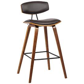 Image1 of Fox 25.5 in. Barstool in Walnut Finish with Brown Faux Leather