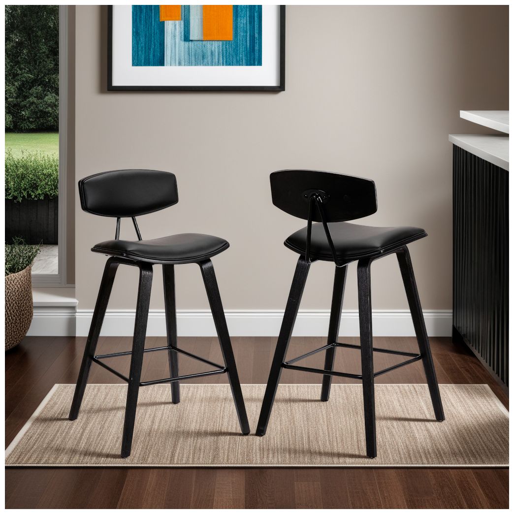 Image 6 Fox 28.5 in. Barstool in Black Finish with Black Faux Leather more views